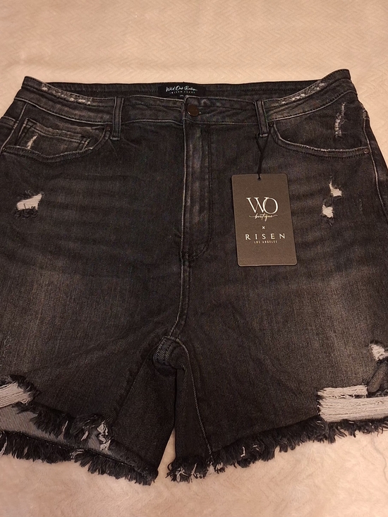 Risen Los Angeles Pants - Risen Black Distressed Denim Shorts with Frayed Hem Wild Oak Boutique 2X